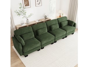 Canapé droit compressé fixe MODFU 4 places Tissu vert