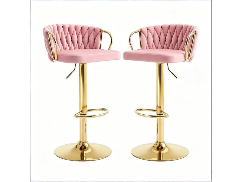  Lot de 2 tabourets de bar réglables,50.5x49.5x98 cm,pivotants,velours,rose  - Conforama A