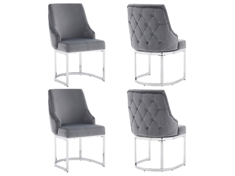  Lot de 4 chaises salle manger confortables pieds argentes velours gris argent moderne restaurant cafe  - Conforama A