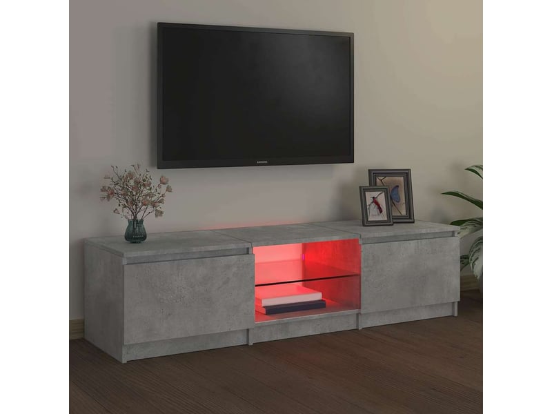 Meuble tv - banc tv - meuble de rangement avec lumières led gris béton 140x40x36 cm - Conforama E