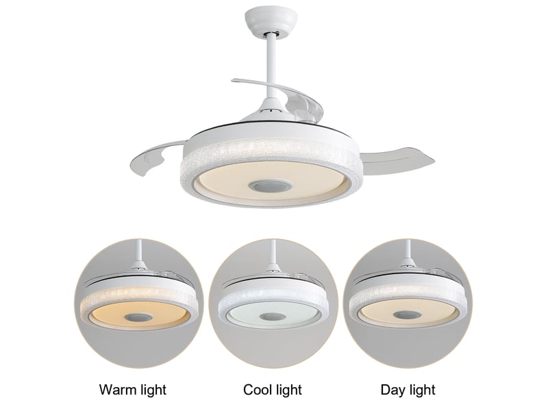  Ventilateur de plafond 42 pouces 106,6 cm – blanc – led 32 w rgb, moteur dc réversible, télécommande  - Conforama E
