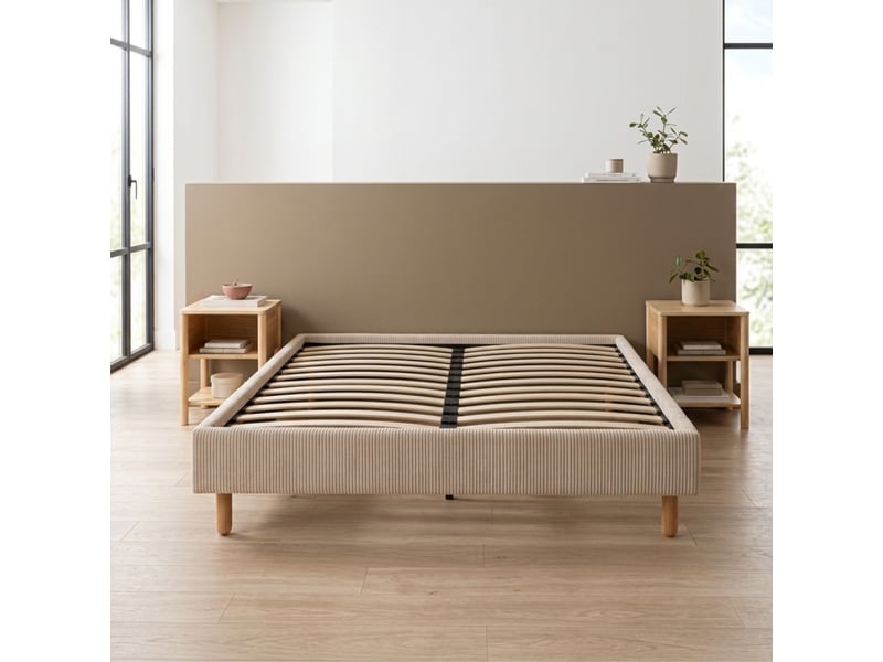 Sommier kit 140x190 cm en tissu velours côtelé ivoire terre de nuit  - Conforama E