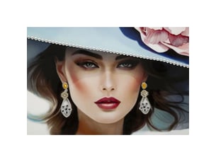 Tableau sur toile pam a dame glamour avec chapeau fleuri, 62x92 cm
