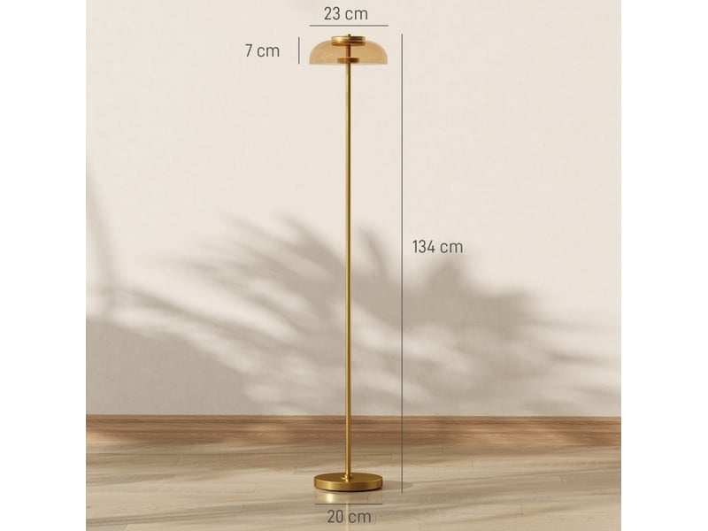  Lampadaire led 25 x 25 x 134 cm laiton antique, verre et métal, lumière chaude 3000 k avec interrupteur au pied  - Conforama C