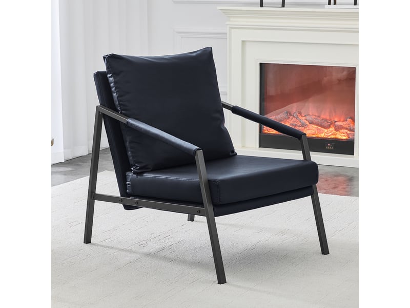  Fauteuil d'accent 67x67x80cm – fauteuil salon individuel rembourré avec structure en métal noir – simili cuir - noir  - Conforama D