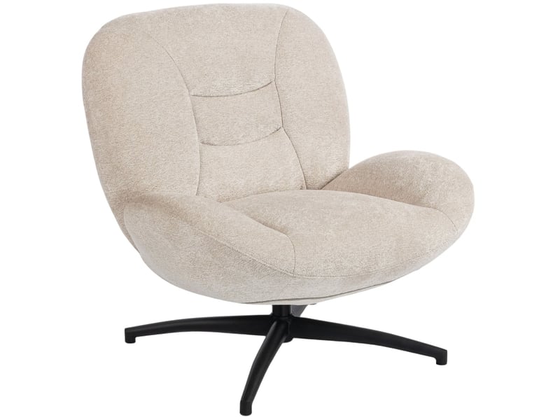  Fauteuil pivotant 360° avec dossier rembourré et assise épaisse, base en acier, tissu chenille blanc crème, 89 × 83 × 85 cm  - Conforama A