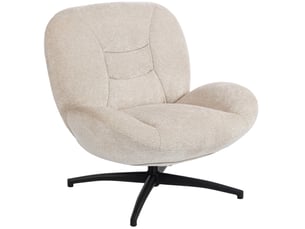 Fauteuil pivotant 360° avec dossier rembourré et assise épaisse, base en acier, tissu chenille blanc crème, 89 × 83 × 85 cm