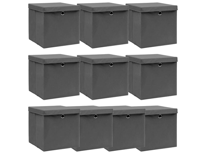  Boîtes de rangement avec couvercle 10 pcs gris 32x32x32cm tissu  - Conforama B