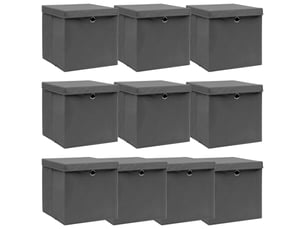 Boîtes de rangement avec couvercle 10 pcs gris 32x32x32cm tissu