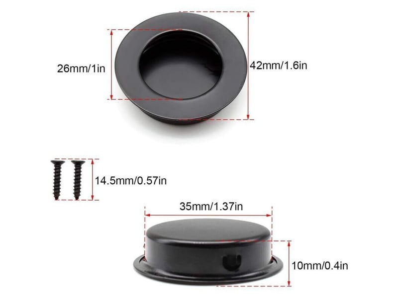  4pcs poignées rondes encastrées 40mm acier inox noir portes coulissantes tiroirs armoires meubles  - Conforama C