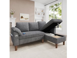 Canapé d'angle réversible fixe MODENVIE 3 places Polyester gris avec coffre de rangement