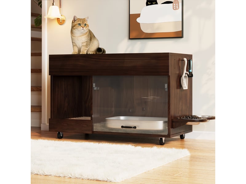  Meuble cache-litière avec rangement, maison de toilette discrète, noyer, 100 x 45.5 x 67 cm, mdf Fay Lum - Conforama E