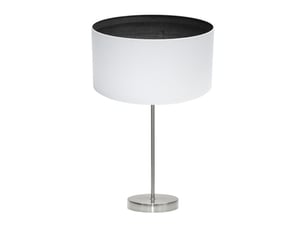 Fabrilamp tatiana grande lampe à poser nickelé blanc effet bois noir, abat-jour textile finition bois, 1 x e27, 63 cm