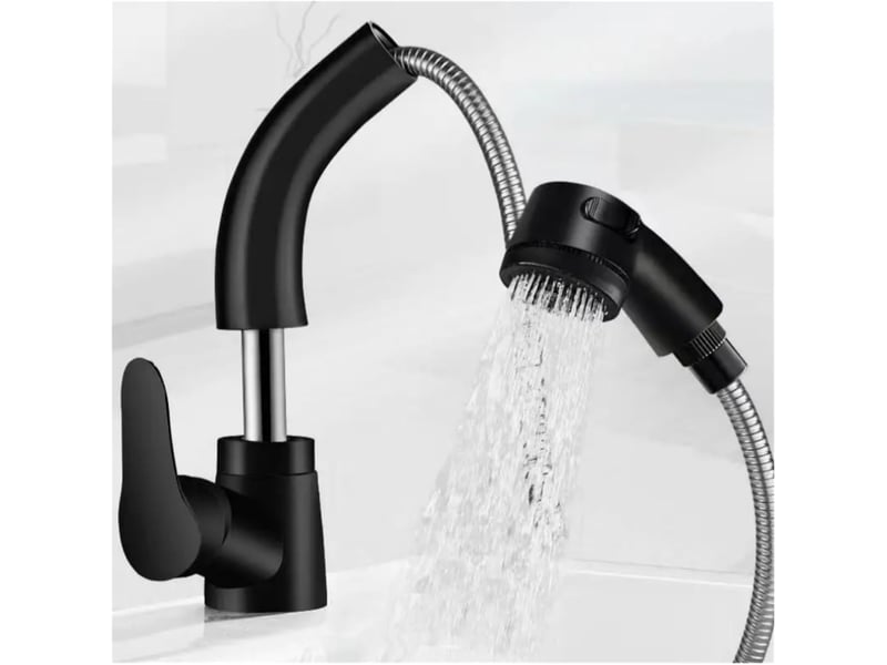  Salle de bain single handle lavabo coulissant robinet froid chaud accessoires de salle de bain, noir  - Conforama E