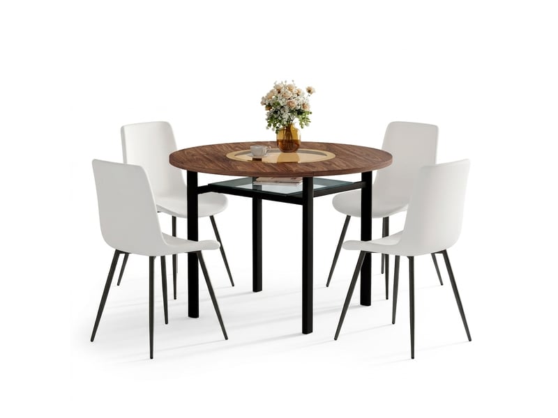  Ensemble table à manger avec 6 chaises, table extensible rectangulaire avec rangement, fauteuils bouclés, blanc  - Conforama A