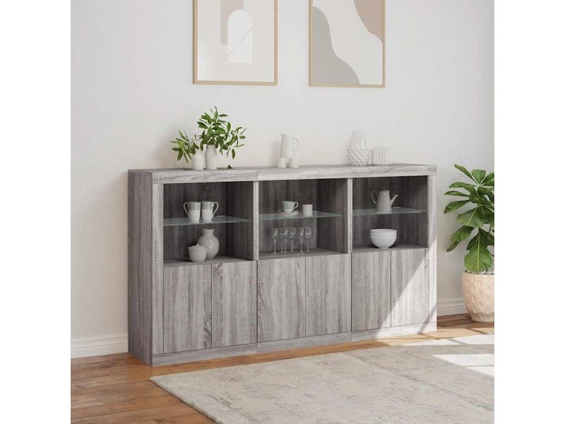  Buffet - bahut - meuble de rangement avec lumières led sonoma gris 181,5x37x100 cm  - Conforama D