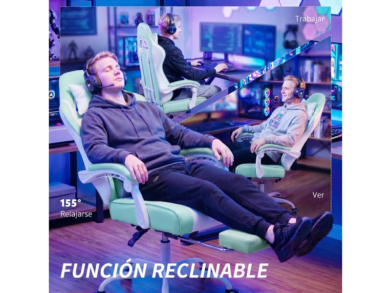  Chaise gaming avec massage lombaire, dossier inclinable 155° et repose-pieds rétractable bleu  - Conforama R