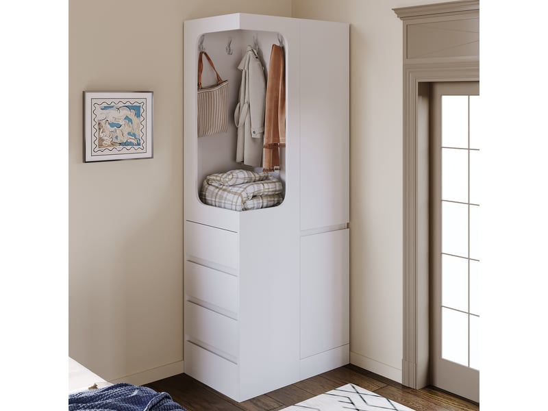  Armoire 1 porte avec 4 tiroirs et penderie ouverte - lpospi - rangement chambre en bois blanc 70 × 40 × 170 cm  - Conforama B