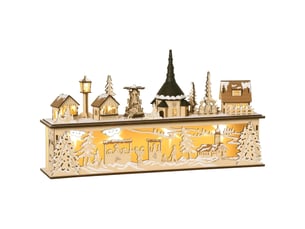 Village de noël lumineux 10 led blanc chaud effet bois 45 x 10 x 25 cm