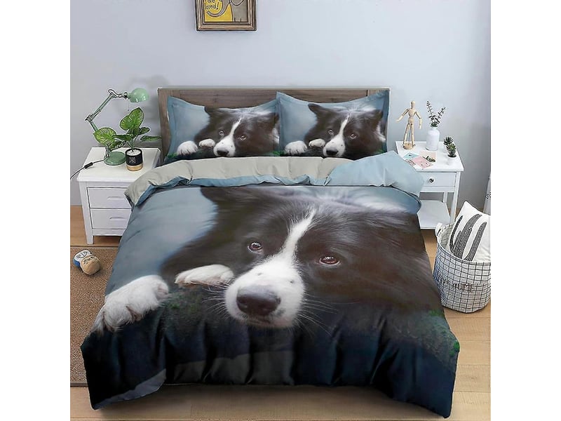  Housse de couette border collie pour 2 personnes, 3 pièces, motif chien, en microfibre imprimée 3d avec fermeture éclair, pour enfants et adultes, taille king (220 x 240 cm).  - Conforama A