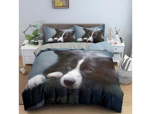 Housse de couette border collie pour 2 personnes, 3 pièces, motif chien, en microfibre imprimée 3d avec fermeture éclair, pour enfants et adultes, taille king (220 x 240 cm).