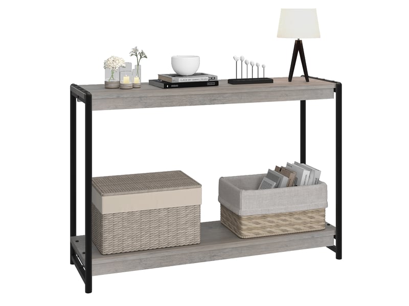  Table console d'entrée, table de hall, meuble de rangement 2 niveaux, 100 x 35 x 65 cm, gris  - Conforama A