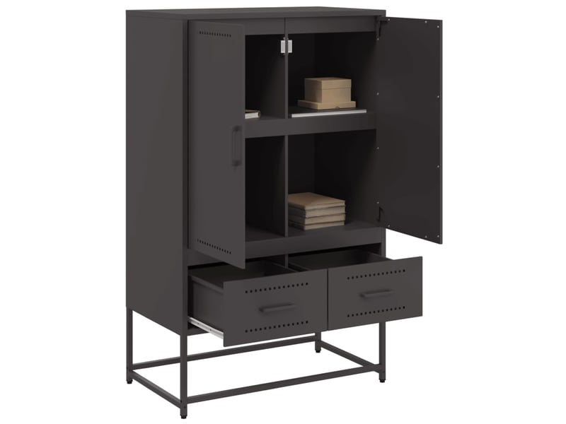  Buffet haut - bahut - meuble de rangement noir 68x39x111,5 cm acier  - Conforama D