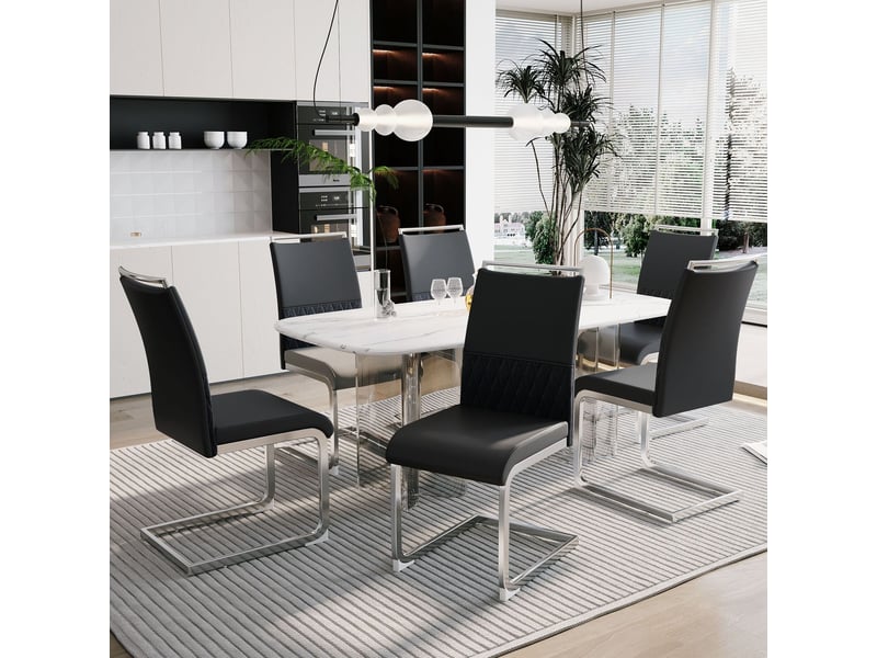  Ensemble chaises salle à manger 6 places, dossier haut ergonomique rembourré, structure pu et lin  - Conforama A