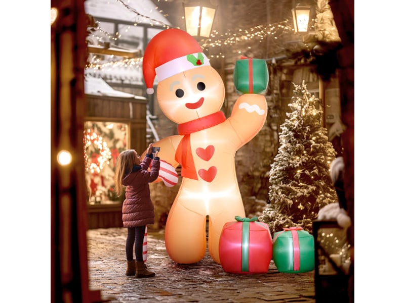  Bonhomme en pain d'épices gonflable avec sucre d'orge, 170 x 100 x 245 cm, led blanches, décoration de noël  - Conforama B