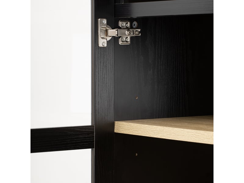  Buffet de cuisine 4 portes 1 tiroir 76x40x180 cm - meuble de rangement avec étagères réglables et portes vitrées - noir  - Conforama R