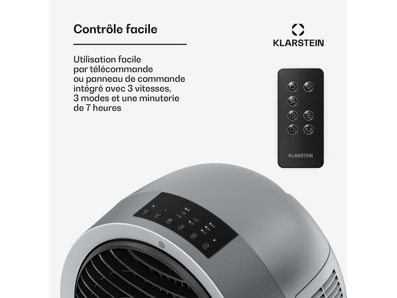 Klarstein whirlwind rafraîchisseur d'air 320 m³h 6l 30 m² 2 pains de glace 3 modes 60w gris  - Conforama D