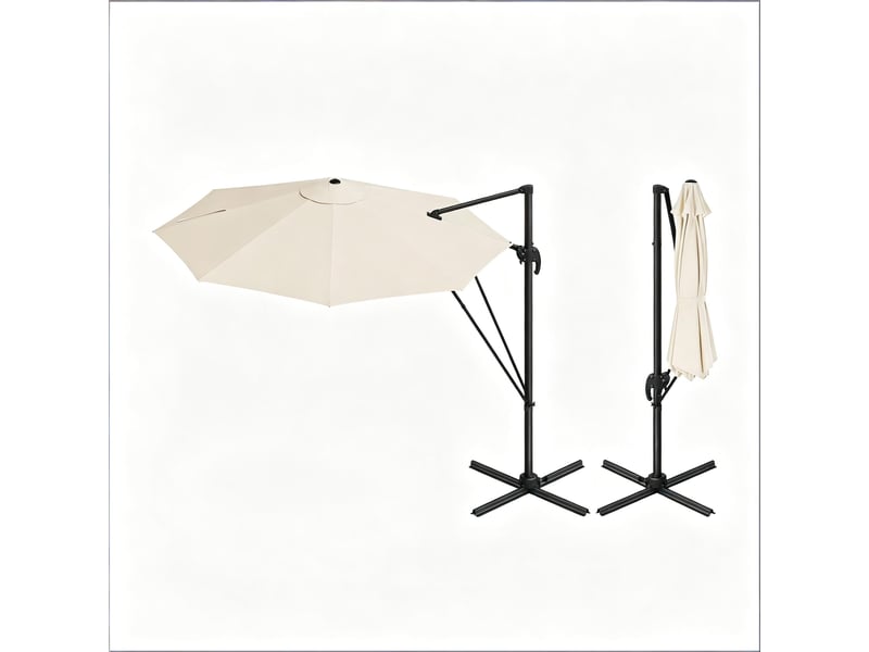 Parasol rond de balcon et jardin avec base en acier en croix, extérieur - Conforama A