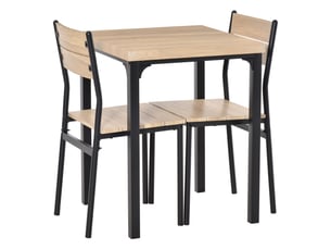 Ensemble table à manger pour 2 personnes, 3 pièces avec 2 chaises encastrables, pour cuisine et salon, bois de chêne clair