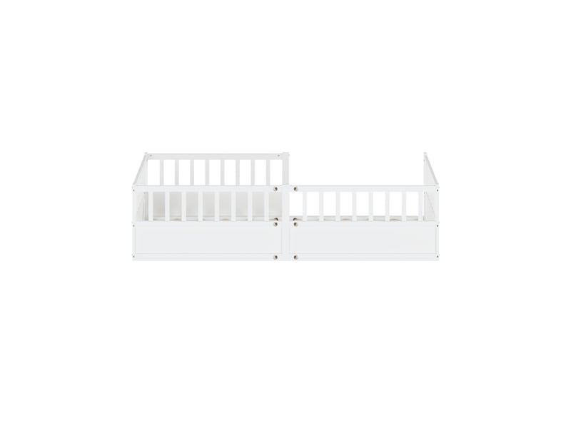 Lit enfant 90x200 cm-lit au sol 90x200 cm - avec barrières de sécurité et sommier à lattes- bois de pin- blanc - Conforama A