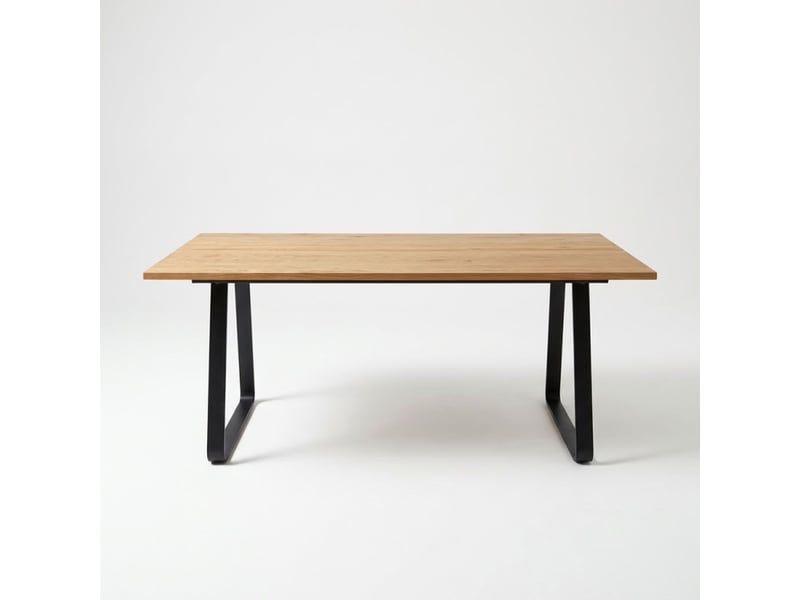  Table à manger l. 200 cm plaqué chêne et piètement luge noir – fine 0476  - Conforama E