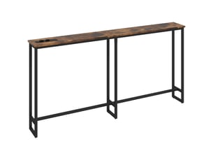 Table console étroite style industriel avec prises de courant et usb, pour salon entrée couloir, marron, 160x20x80cm