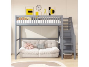 Lit mezzanine 90x200 cm <strong>MERAX</strong>  <strong>lit enfant gris</strong> coloris gris
