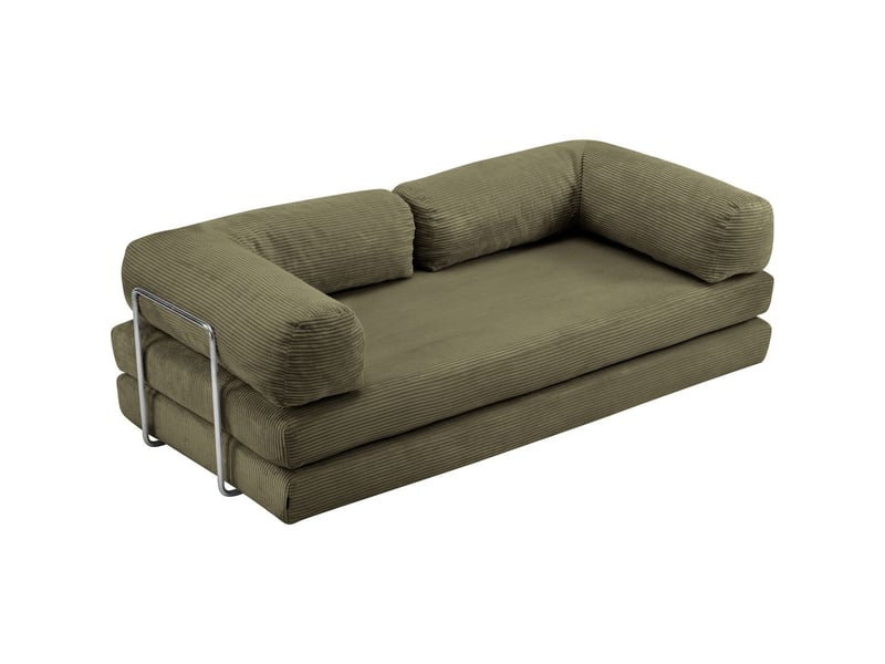  Canapé convertible compressé 3 places en velours côtelé vert - buddy Buddy - Conforama E