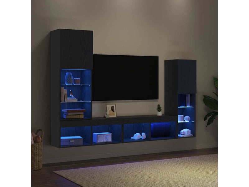  Meuble tv - banc tv - meuble de rangement 4 pcs chêne noir bois d'ingénierie  - Conforama E