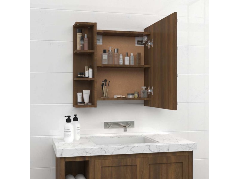  Armoire à miroir avec led chêne marron 70x16.5x60 cm  - Conforama E