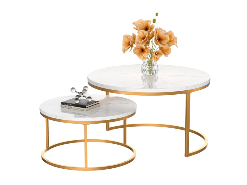  Tcqpz table basse 2 pièces 45 x 80 cm et 33,5 x 60 cm plateau aspect marbre  - Conforama A