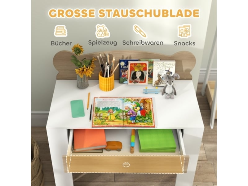 Bureau enfant en bois naturel avec chaise, plateau et tiroir, forme ours, filles et garçons  - Conforama D