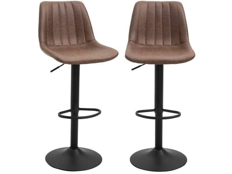  Tabourets de bar lot de 2 réglables en hauteur pivotants avec dossier et repose-pieds en microfibre marron  - Conforama A