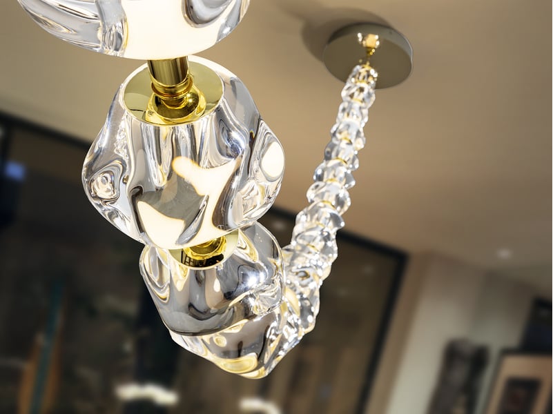  Zaria ii 21 light plafonnier suspendu doré, led transparente 3000 k, intensité variable  - Conforama C
