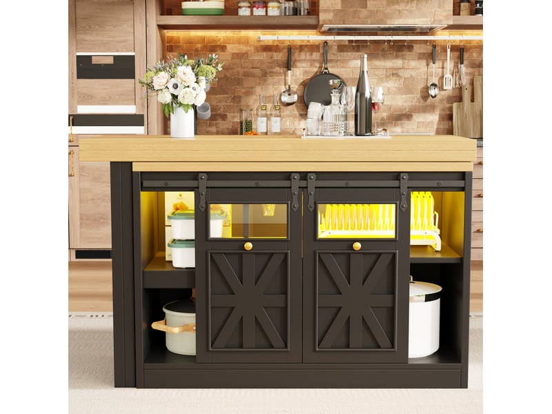  Buffet et enfilade avec 2 portes, led rgb et table extensible pivotante pour cuisine moderne, noir 120 × 40 × 72 cm  - Conforama D