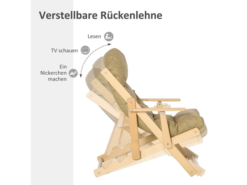 Fauteuil relax pliable marron, dossier à 3 positions, assise rembourrée, structure en hêtre pour salon et chambre - Conforama E