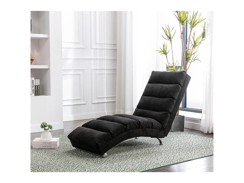  Chaise longue relax fixe vibrante en tissu effet lin avec poche latérale, noir, 55 x 148 x 84 cm Fay Lum - Conforama E