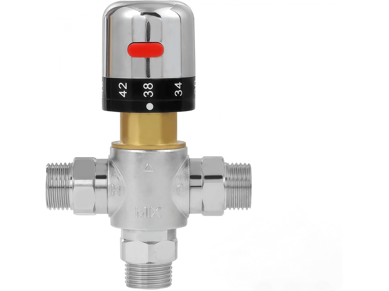  Robinet de douche thermostatique, raccord fileté de 0,6 pouce, échelle fahrenheit, construction en laiton, conception monobloc, argent  - Conforama A