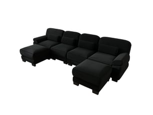 Canapé modulable 4 places modenvie en u avec 2 poufs en velours côtelé noir, assise profonde, 336 x 161 x 94 cm
