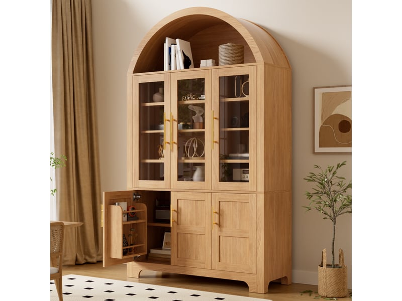 Buffet haut 110x40x185 cm avec vitrine 3 portes vitrées, niche arche, rangement fermé et étagères réglables - narutel - Conforama D